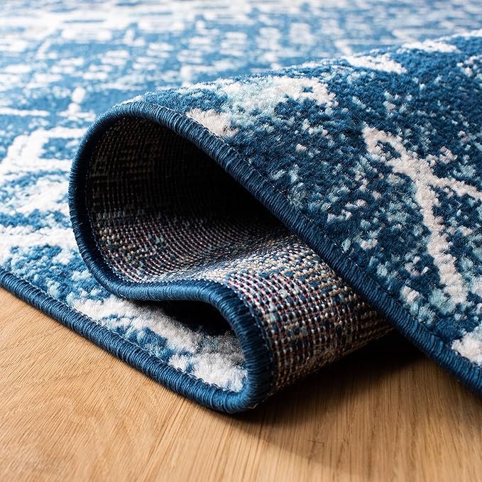 SAFAVIEH Amsterdam Collection Runner Rug - 2'3" x 8', Navy & Beige, Moroccan Boho Design, Non-Shedding & Easy Care, Ideal for High Traffic Areas in Living Room, Bedroom (AMS108N)