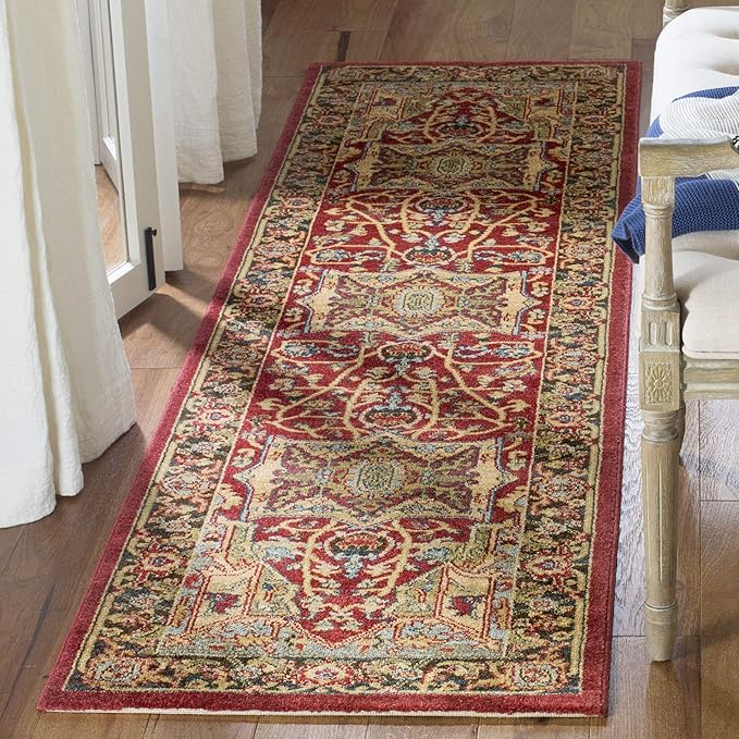 SAFAVIEH Mahal Collection Runner Rug - 2'2" x 10', Natural & Navy, Traditional Oriental Design, Non-Shedding & Easy Care, Ideal for High Traffic Areas in Living Room, Bedroom (MAH625B)