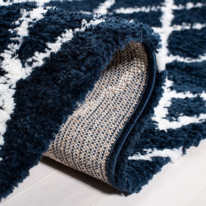 SAFAVIEH Berber Shag Collection Runner Rug - 2'2" x 9', Navy & Ivory, Moroccan Design, Non-Shedding & Easy Care, 1.2-inch Thick Ideal for High Traffic Areas in Living Room, Bedroom (BER165N)