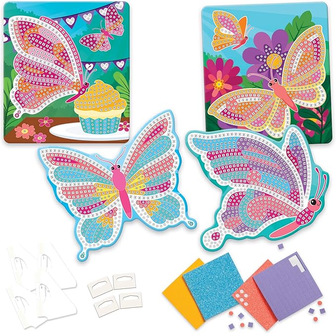The Orb Factory Sticky Mosaics Butterflies Arts & Crafts, Yellow/Blue/Pink/Purple/Pink, 12" x 2" x 10.75"