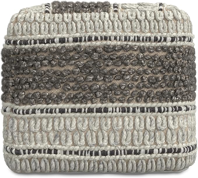 SIMPLIHOME Grady 18 Inch Wide Contemporary Square Pouf in Earth Tone Brown Handloom Woven, for The Living Room, Bedroom and Kids Room