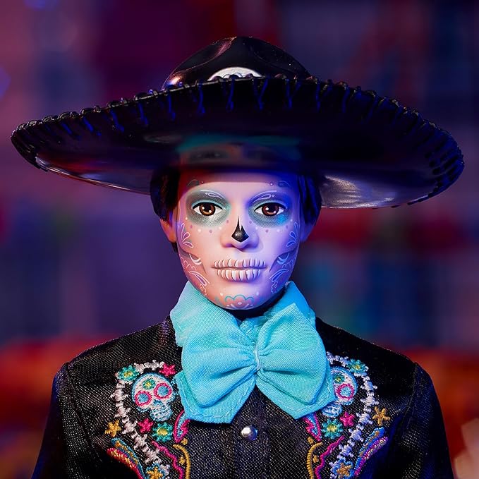 Barbie Signature Doll, 2024 Día De Muertos Ken Collectible in Black Suit with Sky Blue Accents, Hat and Belt Accessories