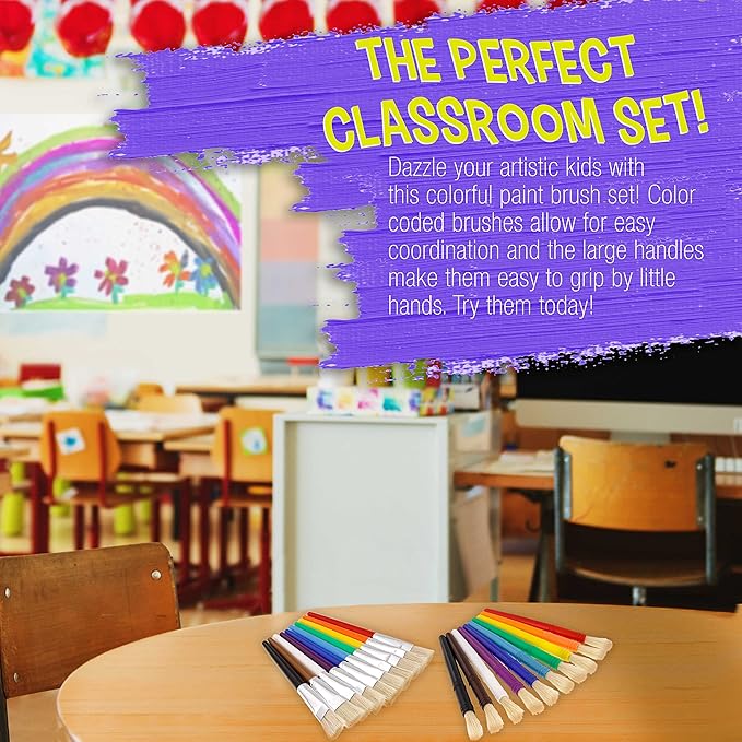 U.S. Art Supply 20-Piece Paint Brush Pack - Thick Paint Brushes for Crafts, Classroom Paint Brushes, Paint Brushes for Painting Projects, Bulk Paintbrushes for Tempera, Poster, and Acrylic Art