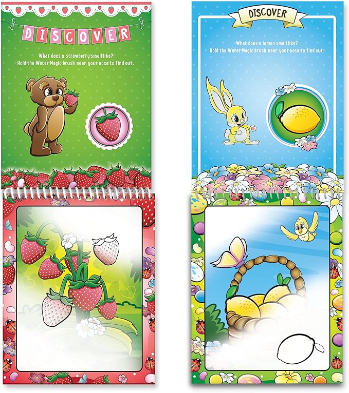 Scentco Water Magic - Scented Reusable Water Reveal Activity Books - No Mess, All Fun (Strawberry Picnic and Farm Friends)