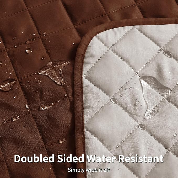 CHUN YI Couch Cover, Water Resistant Slipcover for 3 Cushion Sofa, Reversible Washable Sofa Cover with Adjustable Strap Storage Pocket for Living Room Dog Pet (Sofa, Chocolate)