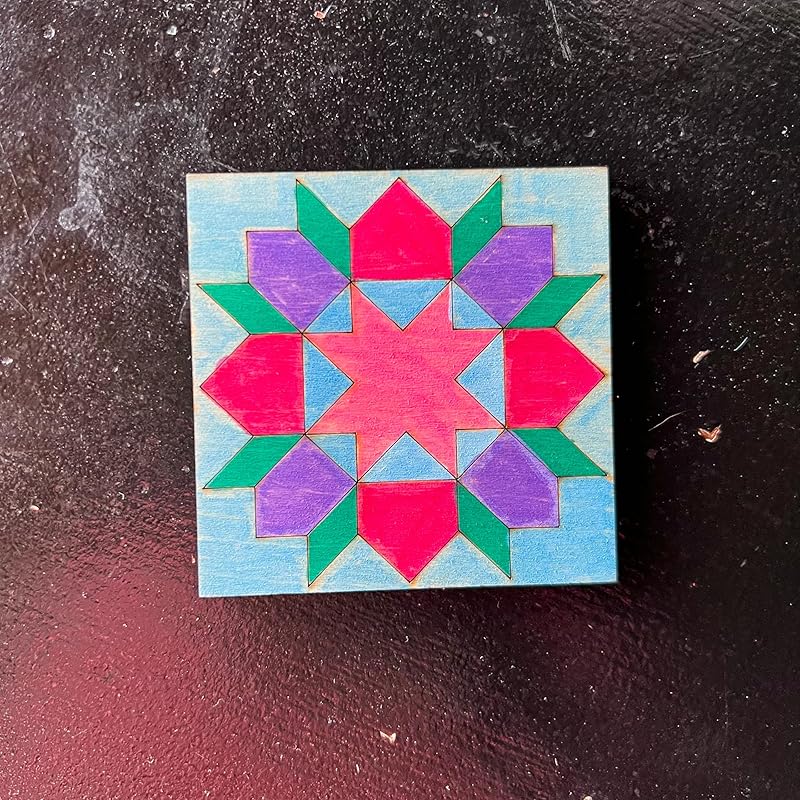 Set of 4 Mini Quilt Block Pattern, Wood Barn Star DIY Kits for Adults, Tiny Wall Hanging Do It Yourself Painting Craft Kit (Swoon)