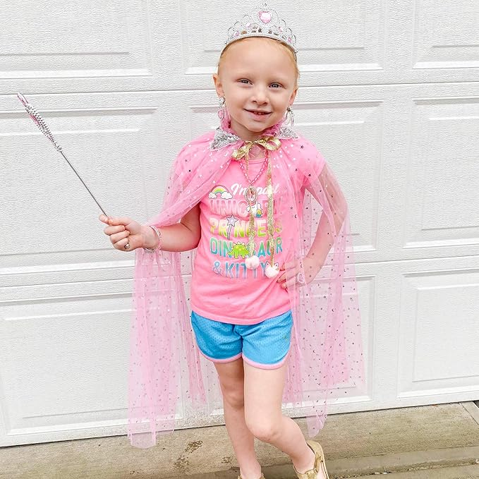 Fedio Princess Cape Set 7 Pieces Girls Princess Cloak with Tiara Crown, Wand for Little Girls Dress up (Pink)