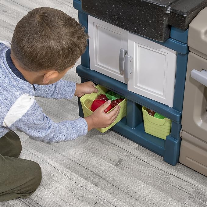 Step2 Modern Metro Kids Kitchen Playset, Indoor/Outdoor Kitchenette, Interactive Play with Lights and Sounds, Made of Durable Plastic, Includes 33 Piece Toy Accessories, For Toddlers 2+ Years Old