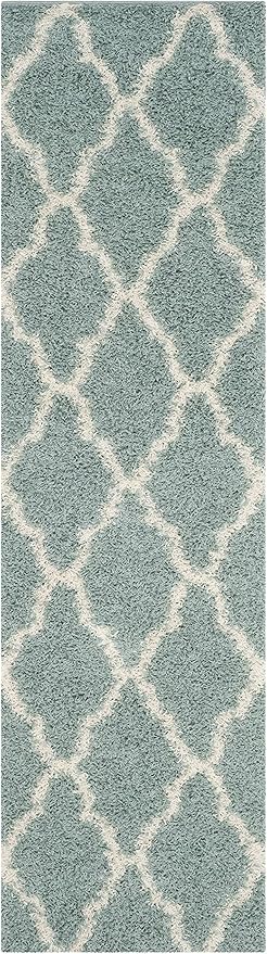 SAFAVIEH Dallas Shag Collection 2'3" x 10' Seafoam / Ivory SGDS257C Trellis Non-Shedding Living Room Bedroom Dining Room Entryway Plush 1.5-inch Thick Runner Rug