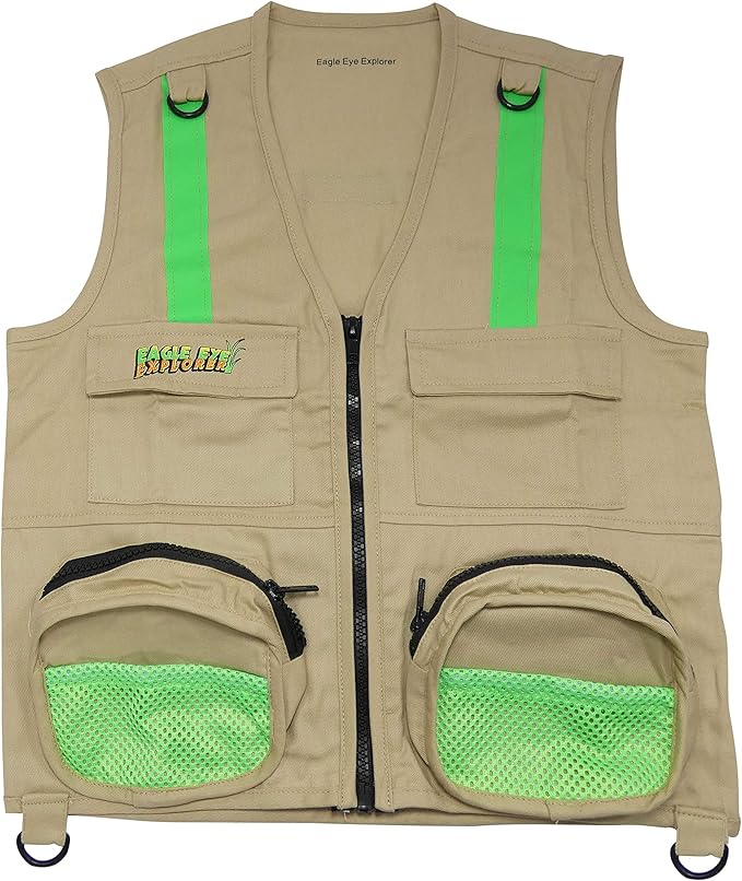 Youth XS Fits Size 2T-4T Multi-Piece Set Cargo Vest with Reflective Safety Straps and Safari Hat for Boys and Girls (X-Small for Most Youth 2-4 Years Old, 2 Piece Set Tan Vest and Tan Hat)