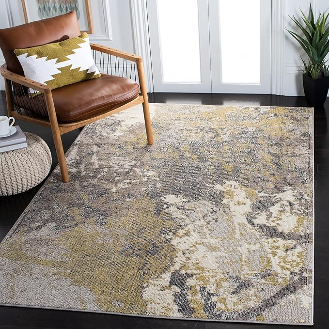 SAFAVIEH Madison Collection Area Rug - 5'3" x 7'6", Ivory & Grey, Modern Abstract Design, Non-Shedding & Easy Care, Ideal for High Traffic Areas in Living Room, Bedroom (MAD499A)