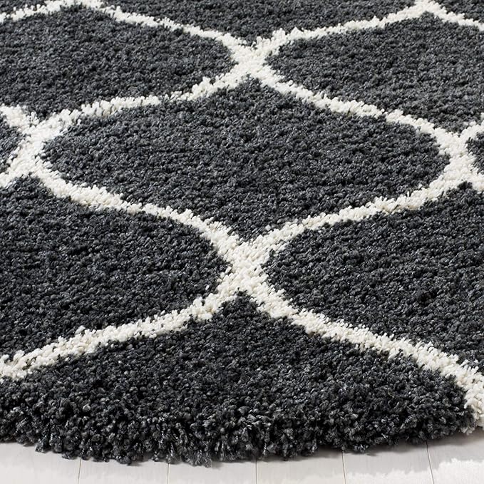 SAFAVIEH Hudson Shag Collection 7' Round Beige/Ivory SGH280S Moroccan Ogee Trellis Non-Shedding Living Room Bedroom Dining Room Entryway Plush 2-inch Thick Area Rug