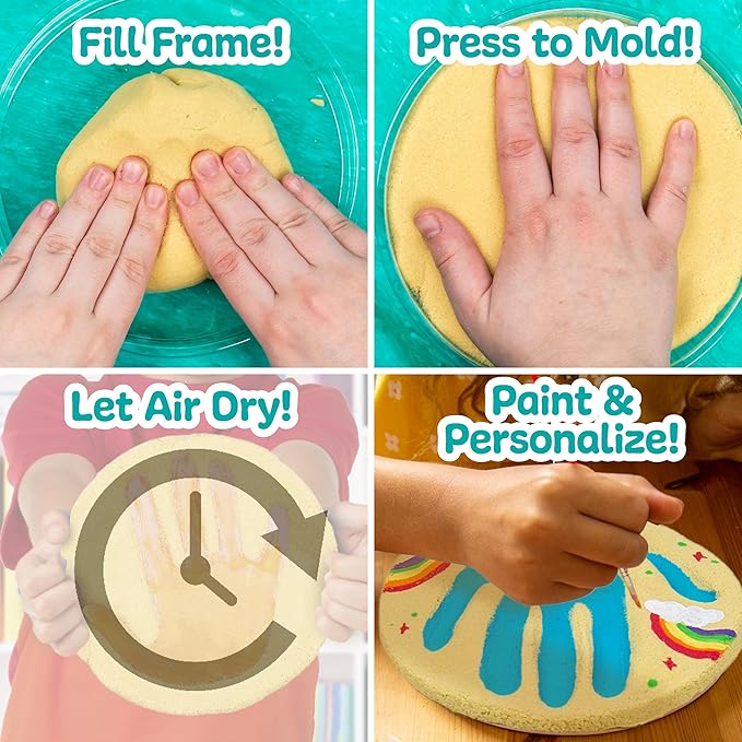 Made By Me! Sand Dough Sculpt & Paint Creations! Mold Your Own Hand Print Stone, DIY 7-inch Handprint Stone Kit, Mess-Free Stepping Stones, Staycation Activity, Keepsake Gift for Kids Ages 4+
