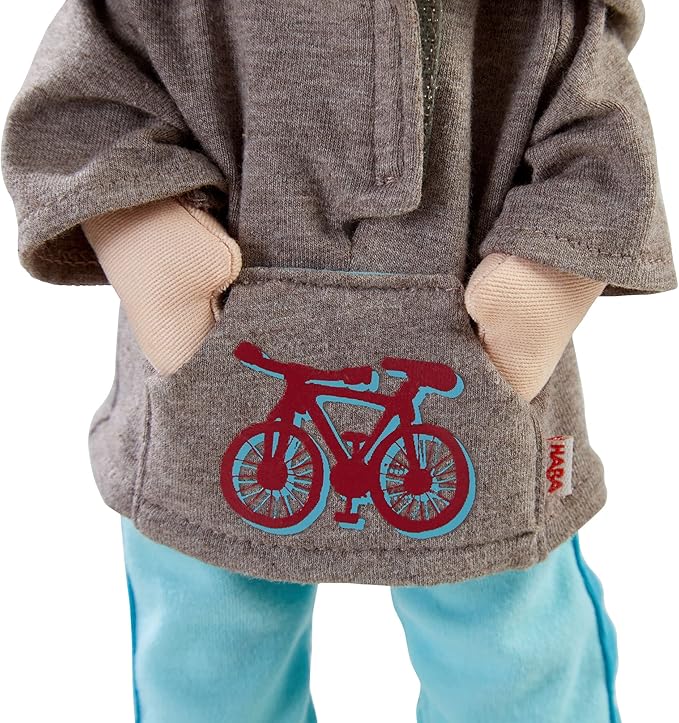 HABA Lian 12" Soft Boy Doll with Brown Hair, Blue Eyes and Embroidered Face (Machine Washable)