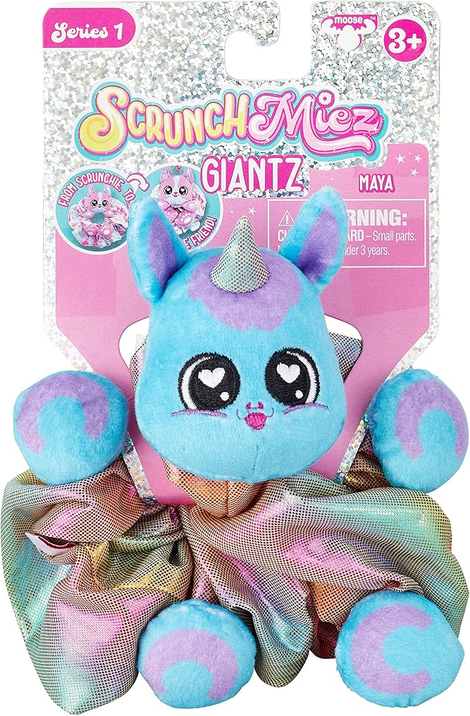 Scrunchmiez Giantz, These Cute Oversized scrunchies Magically Transform from Hair Accessory to Lovable Plush Collectible Friend and Backpack Clip! - Maya The Unicorn