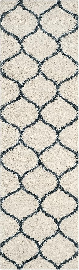 SAFAVIEH Hudson Shag Collection Runner Rug - 2'3" x 6', Ivory & Slate Blue, Trellis Design, Non-Shedding & Easy Care, 2-inch Thick Ideal for High Traffic Areas in Living Room, Bedroom (SGH280T)