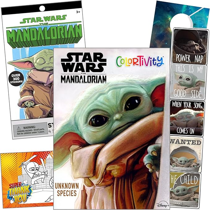 Disney Studios Star Wars Mandalorian Coloring Book Set - Bundle Includes Baby Yoda Stickers and Specialty Door Hanger(Star Wars Classic)