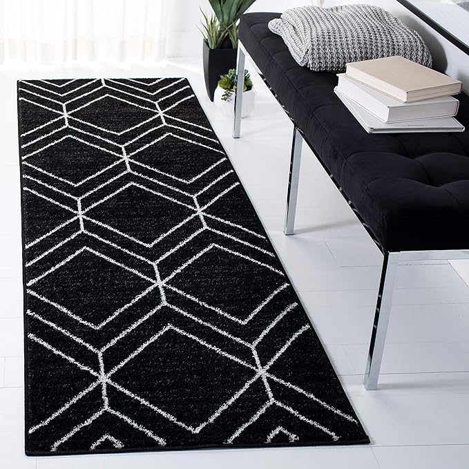 SAFAVIEH Adirondack Collection Runner Rug - 2'6" x 14', Black & Ivory, Modern Geometric Design, Non-Shedding & Easy Care, Ideal for High Traffic Areas in Living Room, Bedroom (ADR241Z)