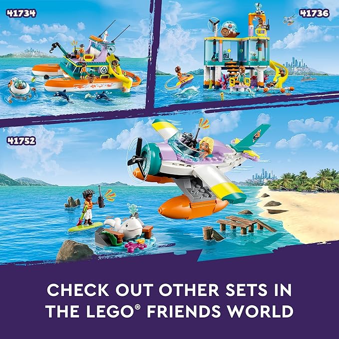 LEGO Friends Sea Rescue Plane 41752 Building Toy, Creative Fun for Girls and Boys Ages 6+, Includes 2 Mini-Dolls and a White Whale Plus Lots of Accessories, A Fun Gift for Kids Who Love Sea Life