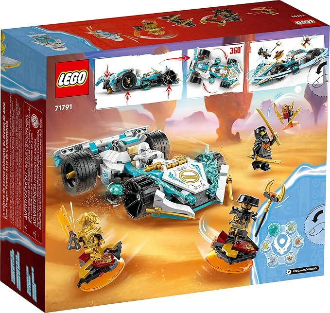 LEGO NINJAGO Zane’s Dragon Power Spinjitzu Race Car 71791 Building Toy Set, Features a Ninja Car, 2 Hover Flyers, Dragon Toy, and 4 Minifigures, Gift for Kids Aged 7+