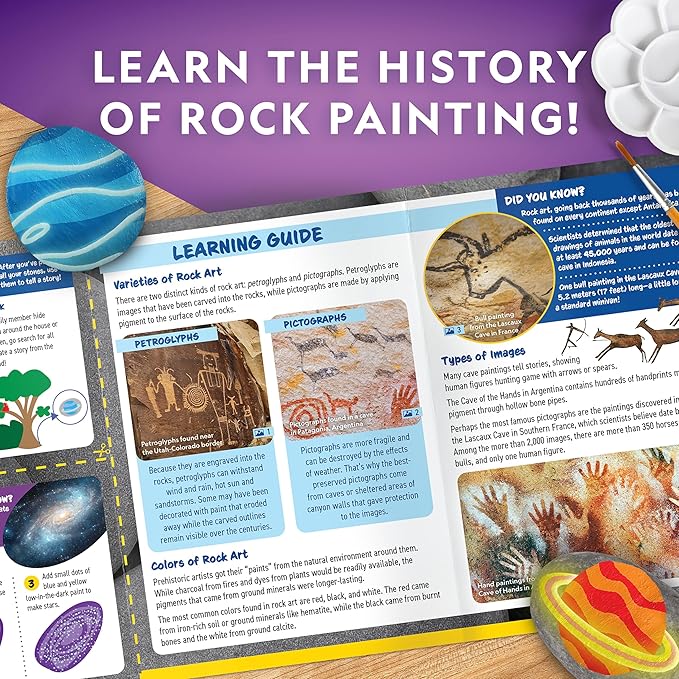 NATIONAL GEOGRAPHIC Glow in the Dark Rock Painting Kit - Arts & Crafts Kit for Kids, Decorate 15 River Rocks with 15 Paint Colors & More Art Supplies, Kids Craft, Kids Art Kit, Kids Activity Kit