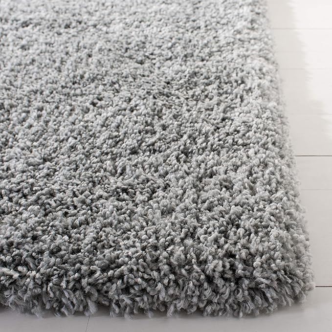 SAFAVIEH Royal Shag Collection Runner Rug - 2'2" x 8', Silver, Non-Shedding & Easy Care, 2-inch Thick Ideal for High Traffic Areas in Living Room, Bedroom (RYG115G)