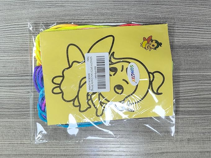 SONGTIY 6PCS Cats Cradle String, 65 Inch Long Rainbow Colourful Finger Rope, Chinese Finger String Games Toy for Kids, Adults, Children's Day, with A Sand Painting