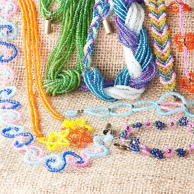 – Seed Bead Creation Kit – Bracelet & Necklace Making Kit – 42pc Jewelry Set with Little Beads – DIY Jewelry Kits for Kids Aged 8 Years +