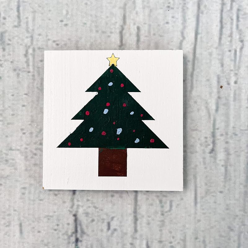 Unfinished Barn Quilt Square Wooden Sign, Country Decor Canvas Quilts Blocks (9 inches, Christmas Tree)