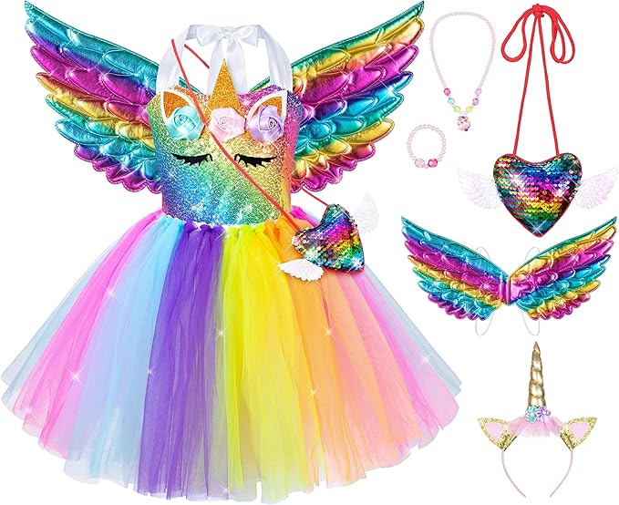 Sequin Unicorn Costume Tutu for Girls Halloween Birthday Party Dress Up with Accessories 2-9 Years