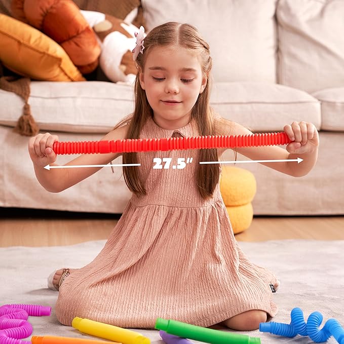 JOYIN 36 Pack Pop Tubes Sensory Toys (Large), Fidget Tubes Party Favors - 9 Colors, Connectable and Extendable for Stress Relief - Perfect for Party, Classroom Exchange, School Reward