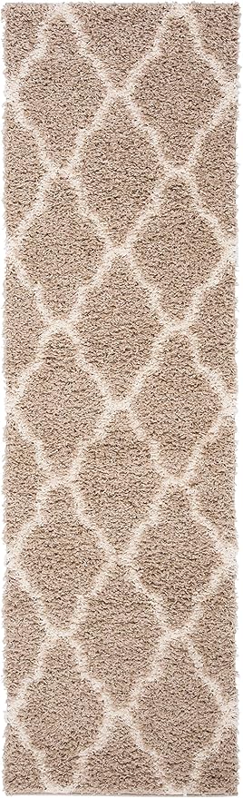 SAFAVIEH Dallas Shag Collection 2'3" x 8' Beige/Ivory SGDS257D Trellis Non-Shedding Living Room Bedroom Dining Room Entryway Plush 1.5-inch Thick Runner Rug
