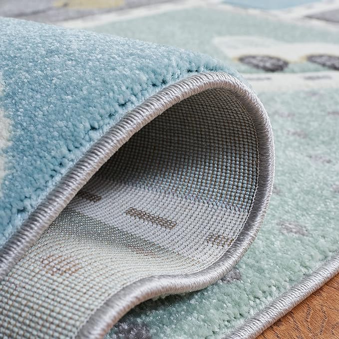 SAFAVIEH Carousel Kids Collection Area Rug - 6'7" Square, Grey & Light Blue, Non-Shedding & Easy Care, Ideal for High Traffic Areas for Boys & Girls in Playroom, Nursery, Bedroom (CRK193F)
