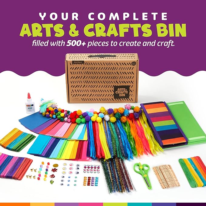Dan&Darci Arts & Crafts Supplies Kit for Kids and Toddlers - with Storage Bin - Kid & Toddler Art & Craft Set Ages 3, 4, 5, 6, 7 & 8 Years Old - Crafting Materials Box Kits for School or Gift