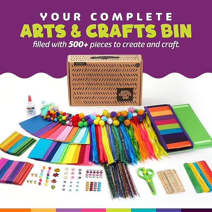 Dan&Darci Arts & Crafts Supplies Kit for Kids and Toddlers - with Storage Bin - Kid & Toddler Art & Craft Set Ages 3, 4, 5, 6, 7 & 8 Years Old - Crafting Materials Box Kits for School or Gift