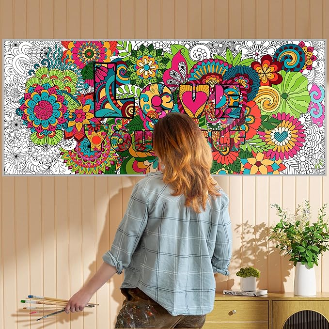 OHOME Mandala Giant Coloring Poster/Tablecloth - 30 x 72 Inch Jumbo Paper Coloring Banner for Adults Kids Teens Coloring Books Bulk Coloring Pages for Wall Craft Arts School Classroom Supplies