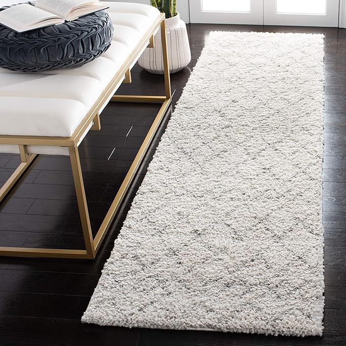 SAFAVIEH Berber Shag Collection Runner Rug - 2' x 10', Cream & Light Grey, Moroccan Design, Non-Shedding & Easy Care, 1.2-inch Thick Ideal for High Traffic Areas in Living Room, Bedroom (BER165C)