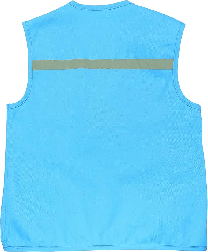 Light Blue S/M Vest and Hat Fits Youth Size 4-7; 1 Blue Cargo Vest for Kids with Reflective Safety Straps & 1 Floppy Bucket Sun Hat with Chin Strap. Color: Light Blue Fits 4-7