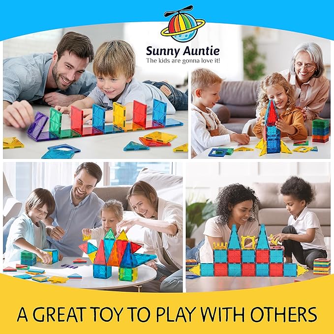 Magnetic Tiles 125 PCS+ Bonus Zippered CASE, Magnetic Tiles for Kids Toy for 3 4 5 6 7 8 Year Old Boys & Girls, Magnetic Tiles Building Set, Great Gift for Kids Aged 3-8, XL Set