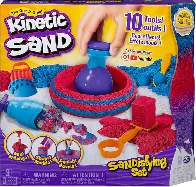 Kinetic Sand, Sandisfying Set with 2lbs of Sand and 10 Tools, Play Sand Sensory Toys for Kids Ages 3 and up
