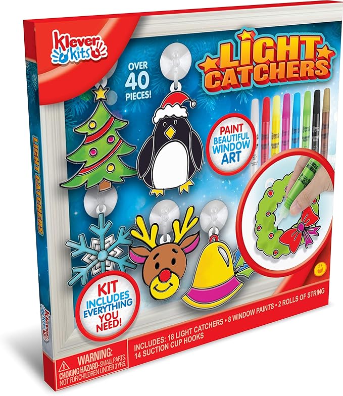 JOYIN Christmas 18 PCS Window Sun Catchers DIY Paint Art and Craft Kit, Make Your Own Window Clings for Christmas Holiday Decorations,Kids Art Project