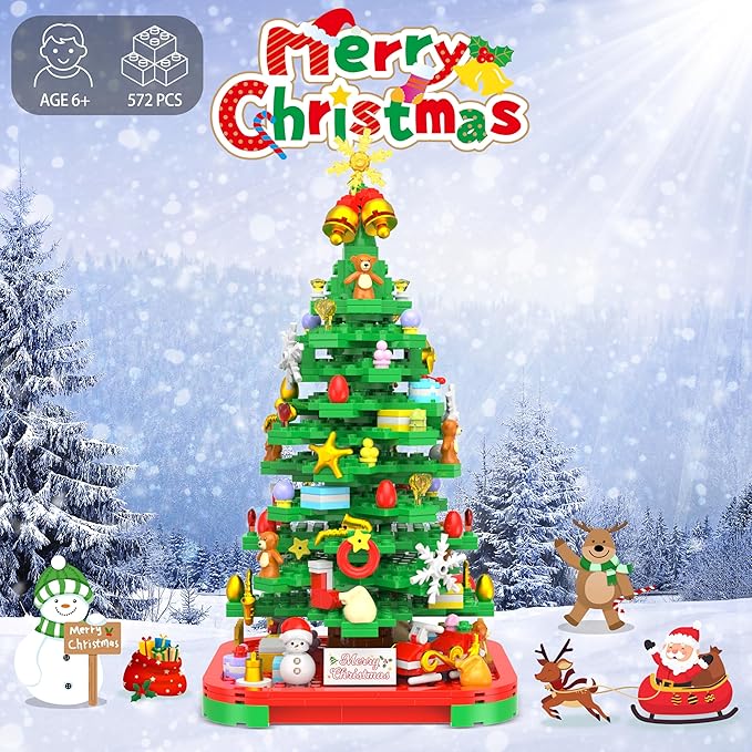 Christmas Tree Building Blocks Kit with Lights, Compatible with Lego Christmas Tree Toy Building Sets, Creative Christmas Decor Building Toys for 6+ Year Old Boys/Girls