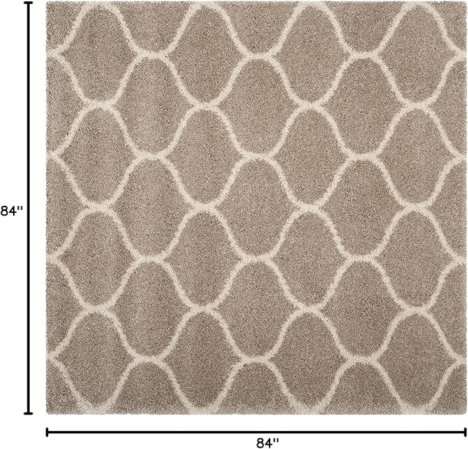 SAFAVIEH Hudson Shag Collection 7' Square Beige/Ivory SGH280S Moroccan Ogee Trellis Non-Shedding Living Room Bedroom Dining Room Entryway Plush 2-inch Thick Area Rug