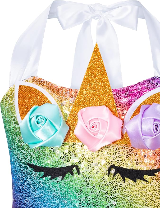 Sequin Unicorn Costume Tutu for Girls Halloween Birthday Party Dress Up with Accessories 2-9 Years