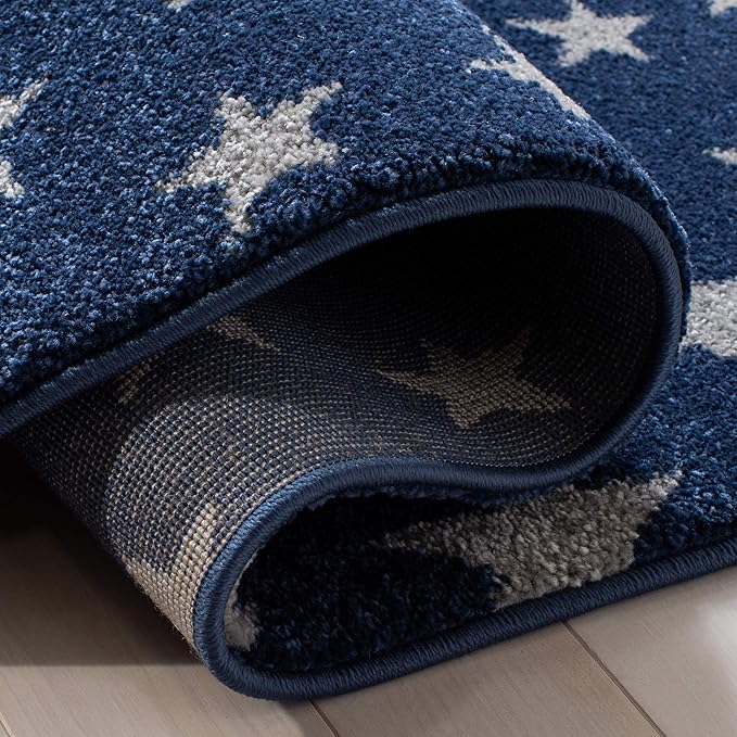 SAFAVIEH Carousel Kids Collection 8' Square Navy/Grey CRK135N Moon & Stars Non-Shedding Playroom Nursery Bedroom Area Rug