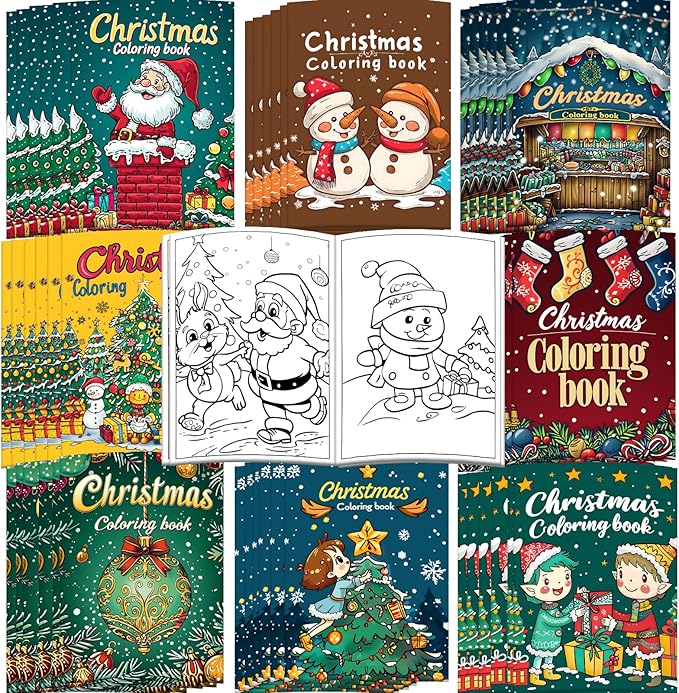 48 Pack Christmas Coloring Books for Kids Girls Boys, Bulk Coloring Books Xmas Holiday Party Favors Gifts, Xmas Stockings Goodie Bags Stuffer Filler Fun Holiday Party Supplies - B