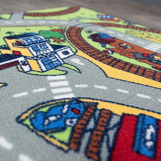 Learning Carpets Ridethe TrainPlay Carpet, 79” by 36” –Themed Carpet Develops Imagination –Skid-Proof Gel Backing –Durable -Self-Contained Play Mat for Hours of Fun –Indoor/Outdoor Use