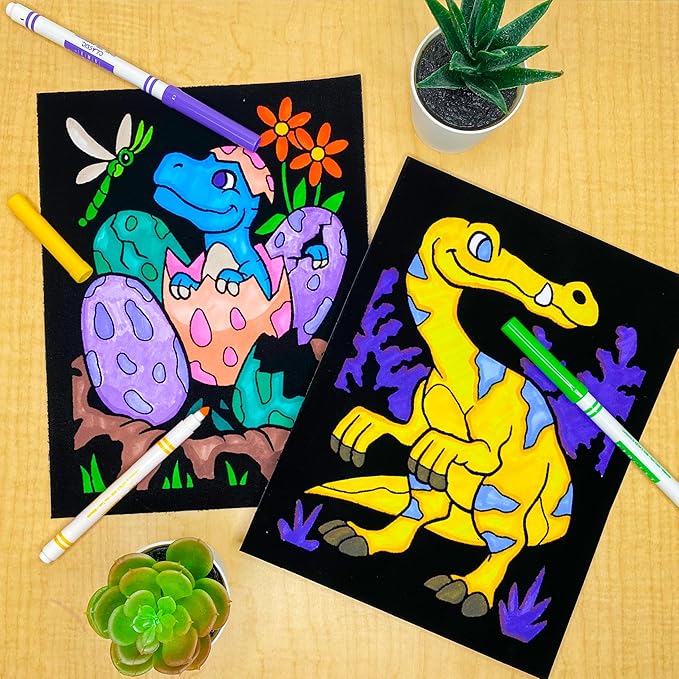Super Pack of 18 Fuzzy Velvet Coloring Posters (Dinosaurs Edition) - Arts & Crafts for Boys and Girls - Great for After School, Travel, Quiet Time, Group Activities, and Coloring with Friends