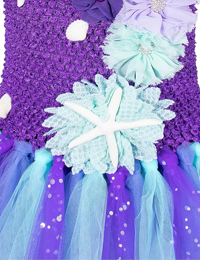 Little Mermaid Tutu Dress for Girls - Princess Mermaid Ariel Costume with Accessories