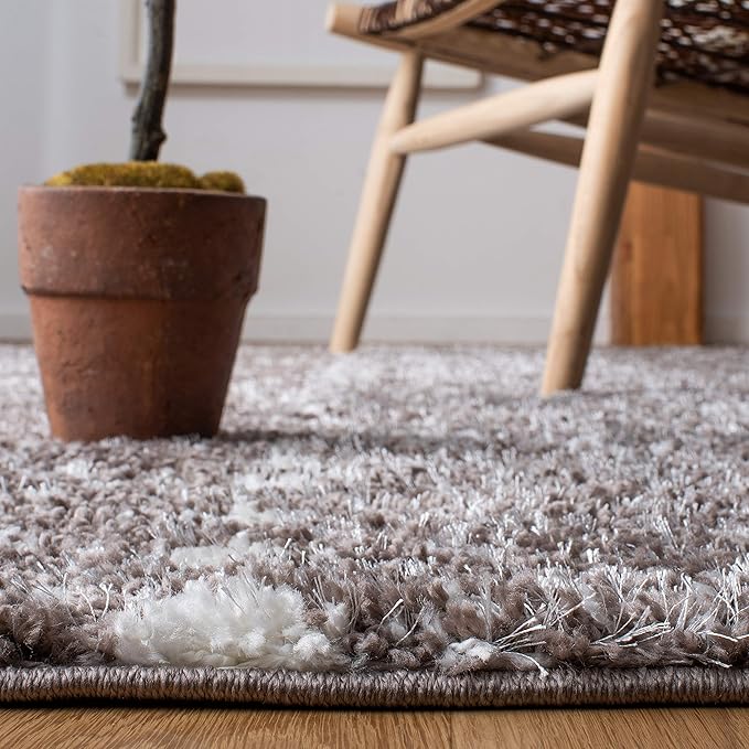 SAFAVIEH Berber Fringe Shag Collection 2'2" x 8' Brown / Ivory BFG516T Moroccan Non-Shedding Living Room Bedroom Dining Room Entryway Plush 1.2-inch Thick Runner Rug